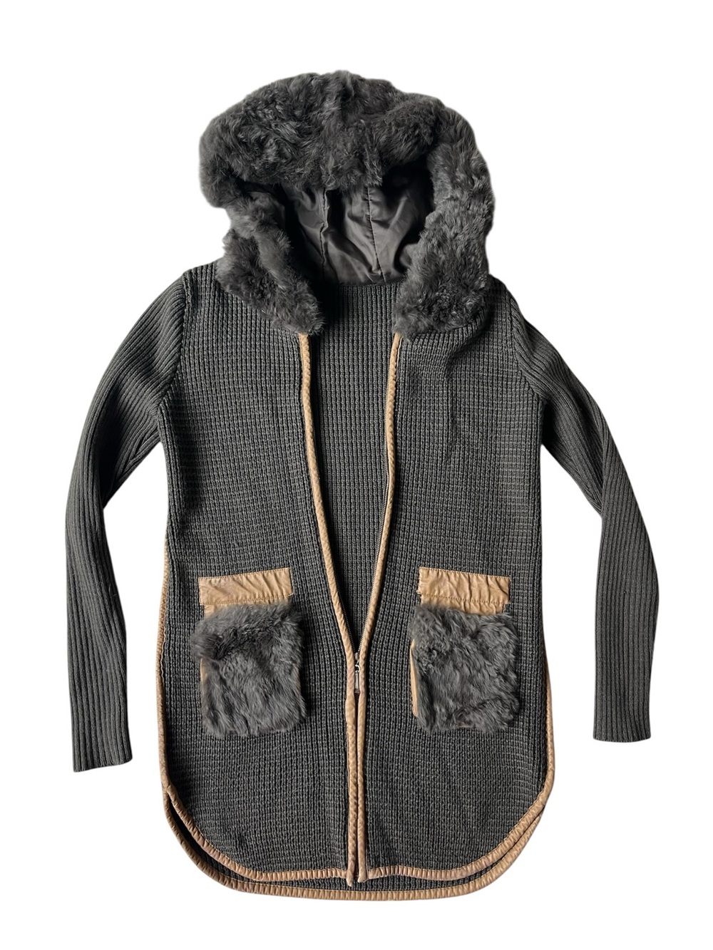 ADMIRE MYSELF WOOL & CASHMERE BLEND FULL ZIP HOODED SWEATER GREY